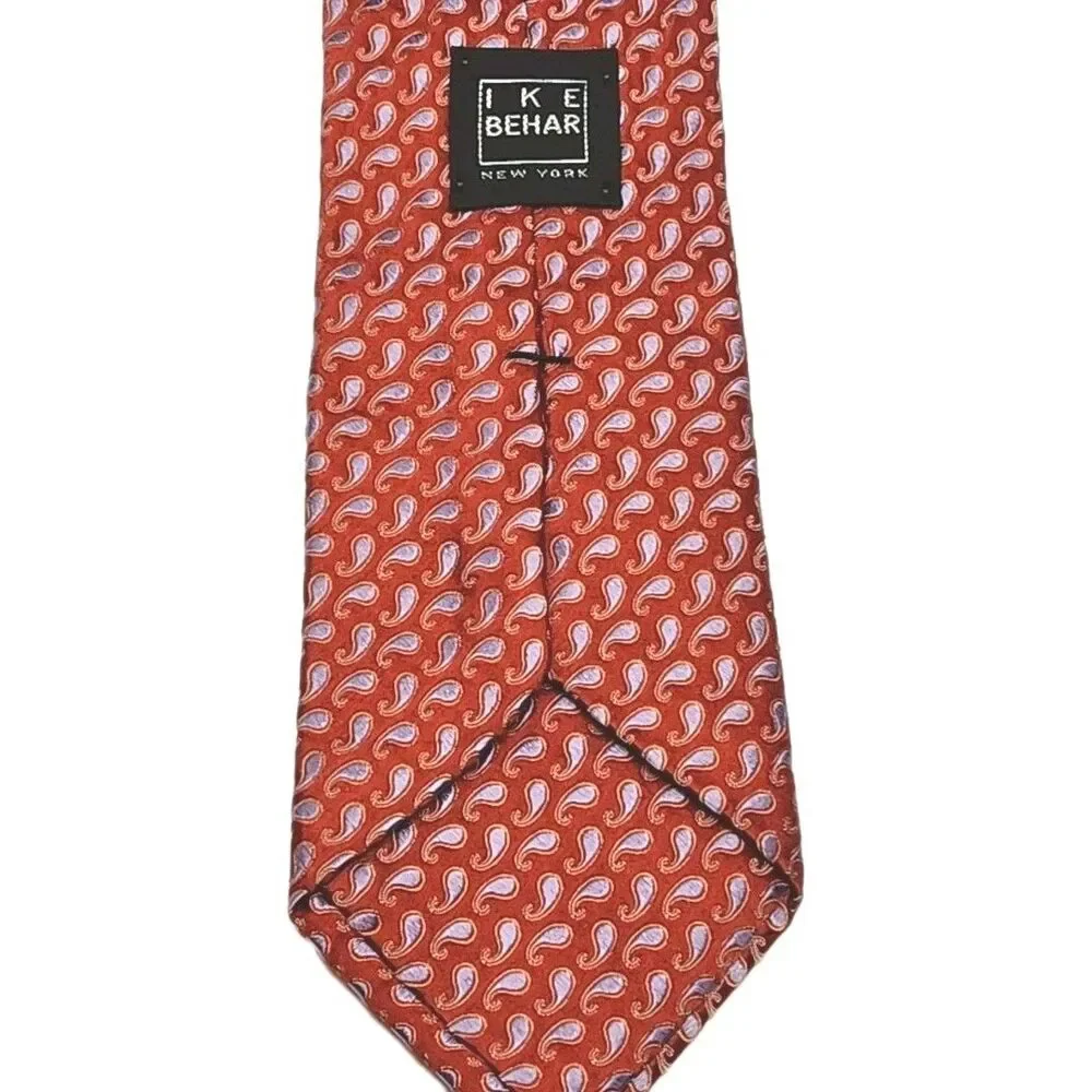 Ike Behar New York Tie Red Blue Paisley Men's 100% Silk Necktie Hand Tailored